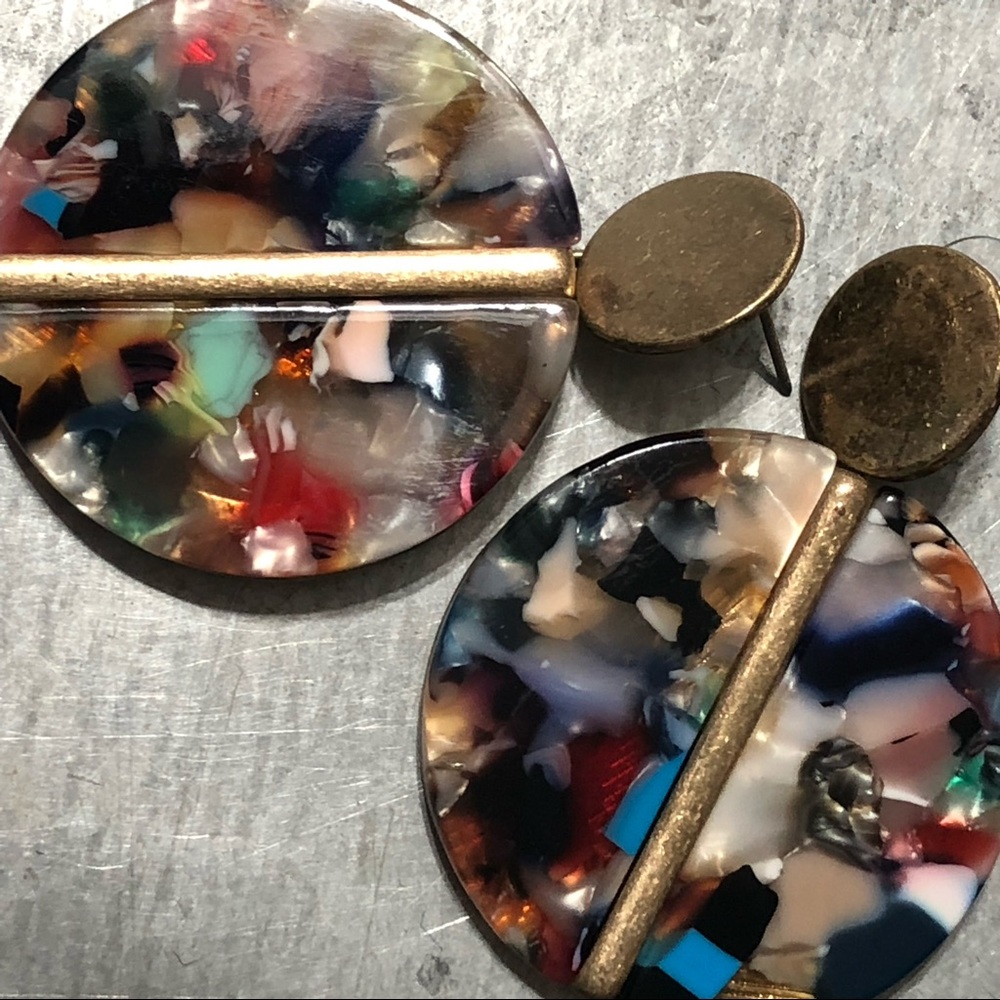 Vintage Multi-color Marbled Stone Earrings! Stunning!